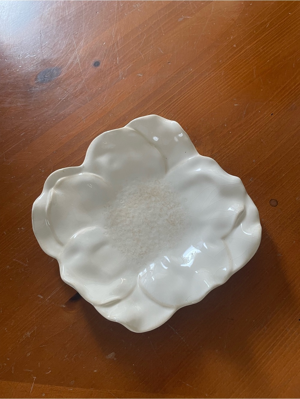 Pottery Barn Creme Ceramic Flower-Shaped Candy, Trinket Dish